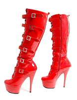 Turmspringen High Heel Stiefel Damen Knie Länge Club Sexy Schuhe Schnalle Punk-Pole Dance Patent Heel Stiefel