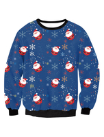 Ugly Christmas Sweater Weihnachtspullover Damen blau Sweatshirt Weihnachten Print Rundhals Langarm Pullover Top