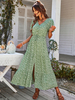 V-Ausschnitt Maxikleid mit kurzen Ärmeln Polyester bedrucktes langes Kleid