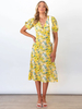 V-Ausschnitt Maxikleid mit kurzen Ärmeln Polyester bedrucktes langes Kleid