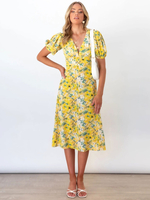 V-Ausschnitt Maxikleid mit kurzen Ärmeln Polyester bedrucktes langes Kleid