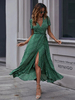 V-Ausschnitt Maxikleid mit kurzen Ärmeln Polyester bedrucktes langes Kleid