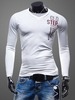 V-neck Langarm Baumwolle Worte Drucken Tee Freizeithemd