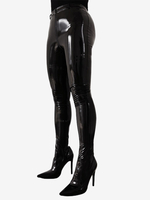 Vielseitige Lederhosen-Stiefel Lackleder-Overall-Stiefel mit offener Hose dünnem Absatz und spitzer Zehenpartie