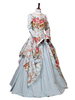 Viktorianisches Kleid Costme Damen Satin Hell Himmelblau Blumendruck Marie Antoinette Ballkleid Trompete Lange Ärmel Mit Choker Victorian Era Kleidung Kostüme Halloween