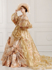 Viktorianisches Rokoko-Kleid Blumendruck Spitze 3/4-Ärmel Tiefes Apricot Klassisches Lolita-Kleid