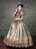 Viktorianisches Rokoko-Kleid Chinesischer Stil Blumendruck Spitze 3/4-Ärmel Champagner Klassisches Lolita-Kleid