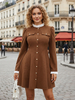 Vintage A-Linie Langarm Cord Minikleid für Damen 2025