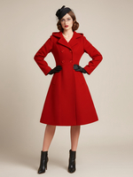 Vintage A-Linie Zweireiher Woll-Midimantel mit Kapuze für Damen 2025