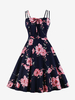 Vintage A-Linien-Kleid mit Trägern zum Binden vorne florales Midi-Swing-Kleid im 50er-Jahre-Audrey-Hepburn-Stil für Damen 2025