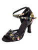 Vintage Ballsaal Schuhe Floral bedruckte ausgestellte Heel Ankle Strap Tanzschuhe