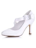 Vintage Braut Schuhe weißen High Heel Mary Jane Pumps Runde Bogen Hochzeitsschuhe