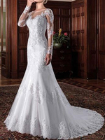 Vintage Brautkleid 2022 Mantel Illusion Neck Langarm Spitze Applique Brautkleider mit Schleppe