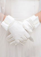 Vintage Hochzeit Handschuhe weiß kurze Satin Braut Handschuhe mit Perlen Bogen