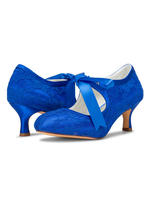 Vintage Hochzeit Schuhe Blue Mary Jane Round Toe Kätzchen Ferse 2;4 "Brautschuhe