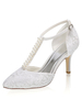 Vintage Hochzeit Schuhe Elfenbein Satin Perlen Spitz Pfennigabsatz Brautschuhe
