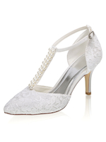 Vintage Hochzeit Schuhe Elfenbein Satin Perlen Spitz Pfennigabsatz Brautschuhe