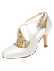 Vintage Hochzeit Schuhe High Heel Pumps Elfenbein Kreuz vorne Ankle Strap Brautschuhe