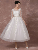 Vintage Hochzeitskleid kurzes Brautkleid ausTüll Spitze halblangen Ärmeln Brautkleid Milanoo