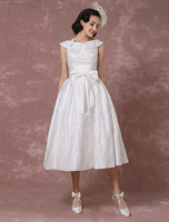Vintage Hochzeitskleid Satin kurzes Brautkleid Spitze Milanoo