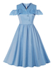 Vintage Kleid 1950er hellhimmelblau Frau Kurzarm Swing Kleid