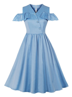 Vintage Kleid 1950er hellhimmelblau Frau Kurzarm Swing Kleid