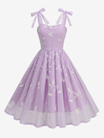 Vintage Kleid 1950er Jahre Audrey Hepburn Stil Träger Hals ärmellos Mittel lila Rockabilly Kleid