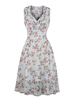 Vintage Kleid 1950er Jahre Baby Blue Blumendruck Frau ärmelloses Swing-Kleid mit V-Ausschnitt