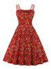 Vintage Kleid 1950er Jahre Bateau Neck rückenfrei ärmellose Frau knielang Blumendruck Rockabilly Kleid