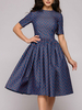 Vintage Kleid 1950er Jahre Dark Navy Polka Dot Kurzarm Swing Kleid für Frauen