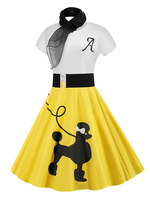 Vintage Kleid 1950er Jahre Frau Kurzarm Jewel Neck Swing Kleid mit Schal