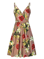 Vintage Kleid 1950er Jahre Gelb bedruckte ärmellose Träger Hals Rockabilly Kleid