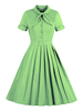 Vintage Kleid 1950er Jahre Hellgrün geschichtete Schleifen Knöpfe Kurzarm Sailor Collar Rockabilly Kleid