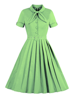 Vintage Kleid 1950er Jahre Hellgrün geschichtete Schleifen Knöpfe Kurzarm Sailor Collar Rockabilly Kleid