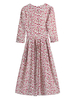 Vintage Kleid 1950er Jahre Juwelenhals 3/4 Länge Ärmel Frau 96 cm-120 cm bedrucktes Retro-Kleid
