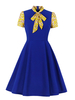 Vintage Kleid 1950er Jahre Kurzarm Damen langes zweifarbiges Rockabilly-Kleid