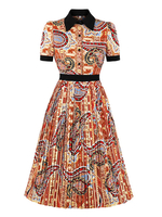 Vintage Kleid 1950er Jahre Kurzarm Polyester Frau Blumendruck Retro Swing Kleid