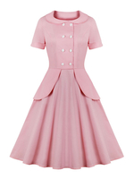 Vintage Kleid 1950er Jahre Peter Pan Kragen Pink Buttons Layered Short Sleeves Knielanges Swing Dress