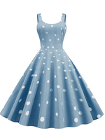 Vintage Kleid 1950er Jahre Polka Dot Frau ärmelloses Juwel Hals Swing Kleid