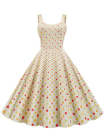 Vintage Kleid 1950er Jahre Polka Dot Ärmellose Frau Swing Kleid