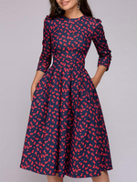Vintage Kleid 1950er Jahre Ärmel Frau Blumendruck Swing Dress
