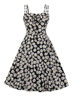 Vintage Kleid 1950er Jahre ärmellose Träger Halsbögen geknotet ärmellose Blumendruck Rockabilly Retro Swing Kleid