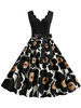 Vintage Kleid 1950er Jahre Schwarz Blumendruck Ärmelloses Rockabilly-Kleid mit V-Ausschnitt