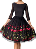 Vintage Kleid 1950er Jahre schwarze Frau Ärmel Rose Flower Swing Kleid