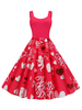 Vintage Kleid 1950er Jahre U-Ausschnitt Ärmellos bedrucktes Swing-Kleid