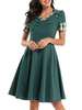 Vintage Kleid 1950er Jahre V-Ausschnitt Kurzarm Rüschen Plaid Swing Kleid