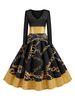 Vintage Kleid 1950er Jahre V-Ausschnitt Langarm Frau Swing Dress