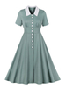 Vintage Kleid der 1950er Jahre mit Knöpfen; kurzen Ärmeln; knielanges Swingkleid für Damen