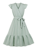 Vintage Kleid der 1950er Jahre Rot Frau mit kurzen Ärmeln V-Ausschnitt Swing-Kleid