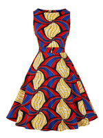 Vintage Kleid der 1950er Jahre rot geometrische Frau ärmelloses Rockabilly-Kleid